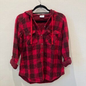Columbia Red and Black Hooded Flannel Shirt